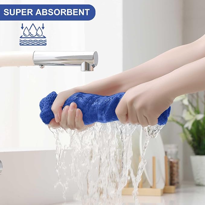 Homaxy 12 Pack 100% Cotton Kitchen Towels and Dishcloths Set, Blueberry | 12 x 12 Inches and 13 x 28 Inches Kitchen Towels Set, Ultra Soft Absorbent Dish Cloths for Washing Dishes