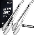2 PCS 12 Inch Tongs for Cooking Heavy Duty All Metal Kitchen Tongs | Heat Resistant 600 Degree, All Stainless Steel Food Tongs,Non-Slip handle, Salad, Grilling, bbq, Dishwasher safe