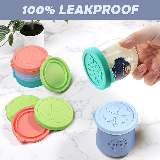 La Fermiere Yogurt Jar Lids, 12 Pack Silicone Yogurt Jar Lids for 4.9 oz La Fermiere, Colorful Cover for 5oz Oui Yogurt Glass Jars, Leakproof Nounos Yogurt Bottle Lids
