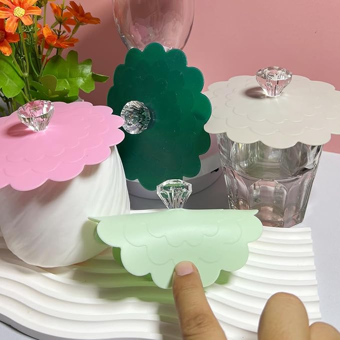 flower Silicone Cup Covers (Set of 5), Multicolored Silicone Lids for Mugs, Cups, Flexible Mug Covers, Tea Pots, Hot Cup Lids for Coffee & Tea (Style C)