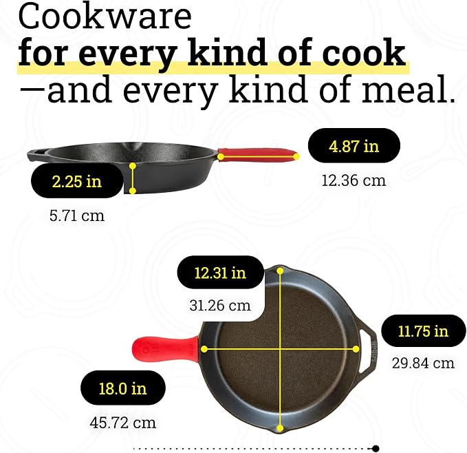 Lodge Seasoned Cast Iron Skillet 12 Inches - Quality Frying Pan for the Stove, Oven, Grill & Campfire - Includes Silicone Hot Handle Holder - Non-Toxic, Nonstick & Long-Lasting