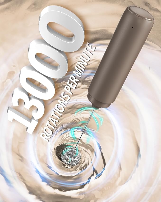 CIRCLE JOY Portable Rechargeable Milk Frother Hanheld, Dual Spring Whisk Electric Coffee Frother Wand Drink Mixer for Matcha Lattes Cappuccino, Kitchen Gifts, Brown