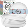 Deep Dinner Plates, Wheat Straw Plates 10 inch Set of 8, Unbreakable Plates for Kitchen, Kids, Lightweight Microwave and Dishwasher Safe Camping Plate Set for Salad, Dinner, Fruit - White