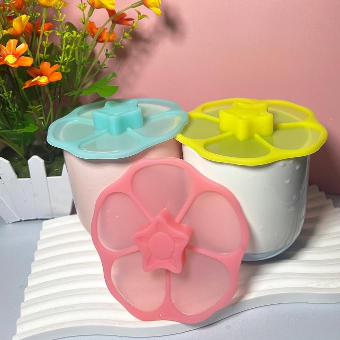 flower Silicone Cup Covers (Set of 3), Multicolored Silicone Lids for Mugs, Cups, Flexible Mug Covers, Tea Pots, Hot Cup Lids for Coffee & Tea (Style I)