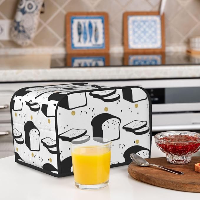 Toaster Cover 4 Slice with Cartoon Toast Pattern Dustproof Bread Maker Cover Fingerprint Bakeware Protection Wide Slot Toaster Bag Reusable Kitchen Small Appliance Cover