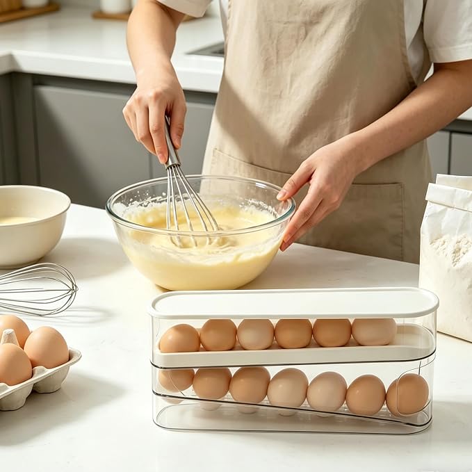 WACOI Auto Rolling Fridge Egg Organizer, Space Saving Eggs Dispenser for Refrigerator Storager, Home Egg Holder, 1 pack