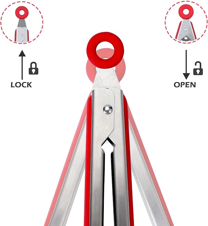 Kitchen Tongs, Food-Grade Silicone Tips with Christmas Design | Dishwasher safe, Premium Stainless Steel, Heat Resistant 500ºF, 9'' and 12''