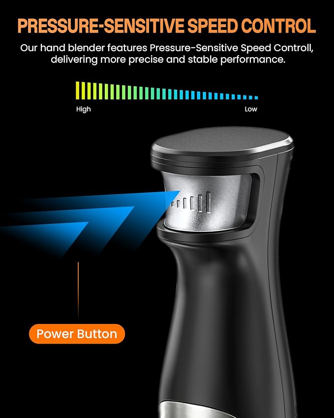 Gavasto Smart Immersion Blender, Hand Blender with Variable Telescopic Blending Rod & Stepless Speed Control, Powerful Handheld Blender with Smart Overload Protection for Smoothies, Puree, Baby Food
