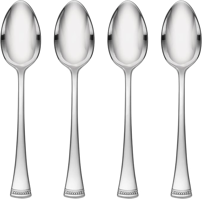 Lenox Portola Dinner Spoons Silverware Set for 4, Flatware | 18/10 stainless steel, mirror finish | dishwasher safe | 7 inch length, great for soup, cutlery set, utensil set