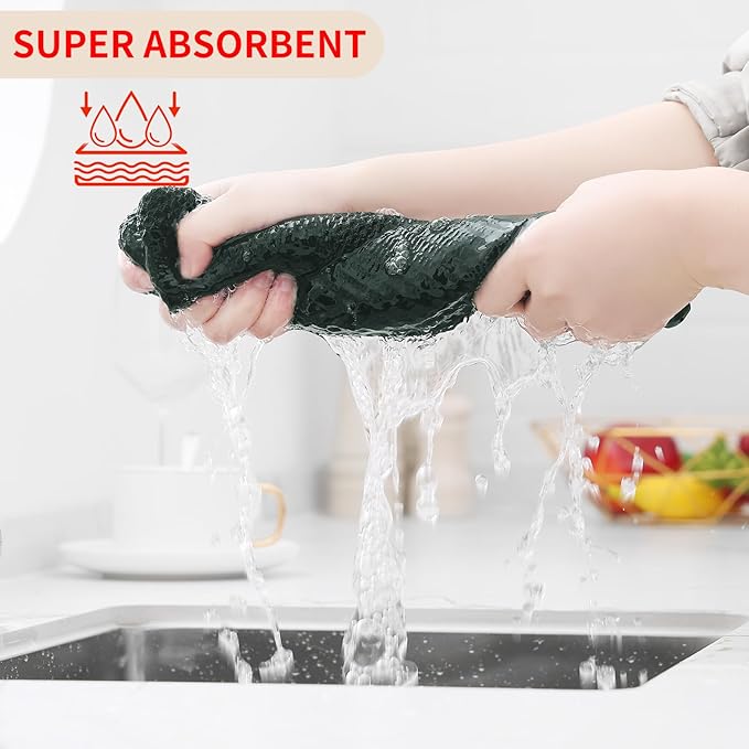 Homaxy 100% Cotton Waffle Weave Kitchen Dish Cloths 12-Pack, Blackish Green | 12 x 12 Inches, Ultra Soft Absorbent Dish Towels, Quick Drying Dish Rags with Hanging Loop