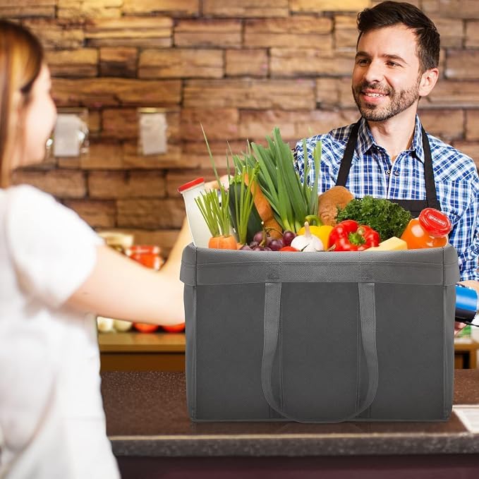 Reusable Grocery Shopping Bags 10 Pack Large Foldable Tote Bags Bulk | Eco Produce Bags with Long Handle for Shopping Groceries Clothes (Plaid D)