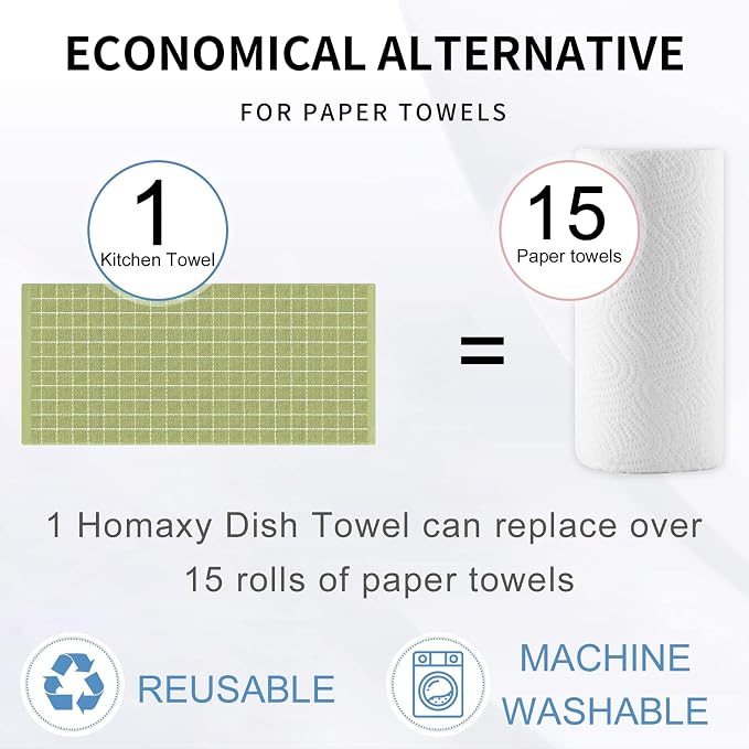 Homaxy 100% Cotton Terry Kitchen Towels, Large 8 Pack, Sage Green | Ultra Soft and Absorbent Dish Towels for Kitchen, Suitable for Drying and Washing Dishes