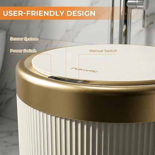 Pukomc Automatic Motion Sensor Trash Can with Lid | 3.5 Gallon Touchless Trash Bin,White Plastic Wastebasket,Smart Garbage Can for Bedroom,Office,Dorm