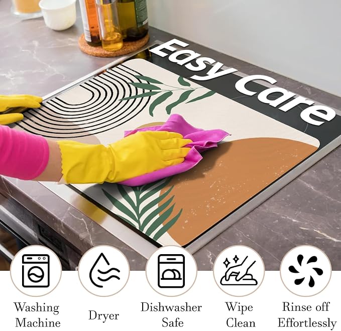 Boho Glass Stove Top Cover for Electric Stoves,Morden Farmhouse Stove Top Cover for Kitchen Decor,Heat Resistant Cooktop Protector Mat,Non-Slip Washable Dish Drying Mat 28"x20"