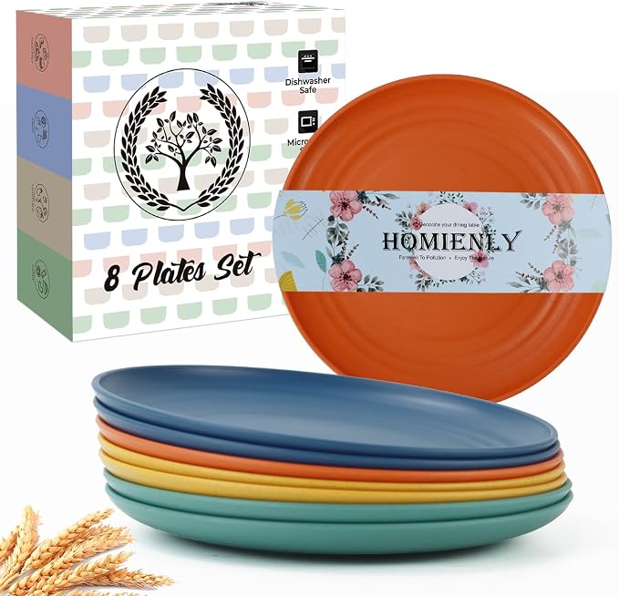 5.7 Inch Small Plates-Wheat Straw Mini Plate, Unbreakable Plate Set Ideal for Dessert, Appetizers, Small Serving, Side Dish, Lightweight Dessert Dishes Plates, Set of 8, Colorful