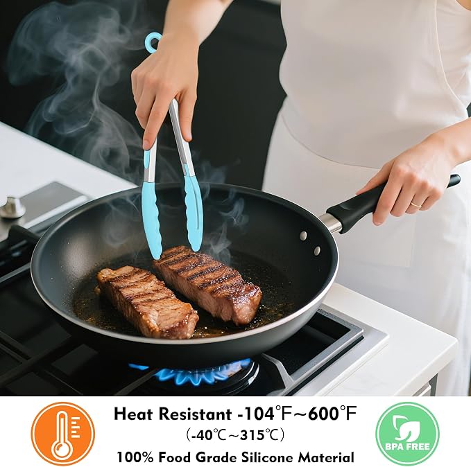 Hotec Silicone Serving Tongs for Cooking 9-Inch Kitchen Tongs with Silicone Tips, Set of 3 (Gradient Blue)