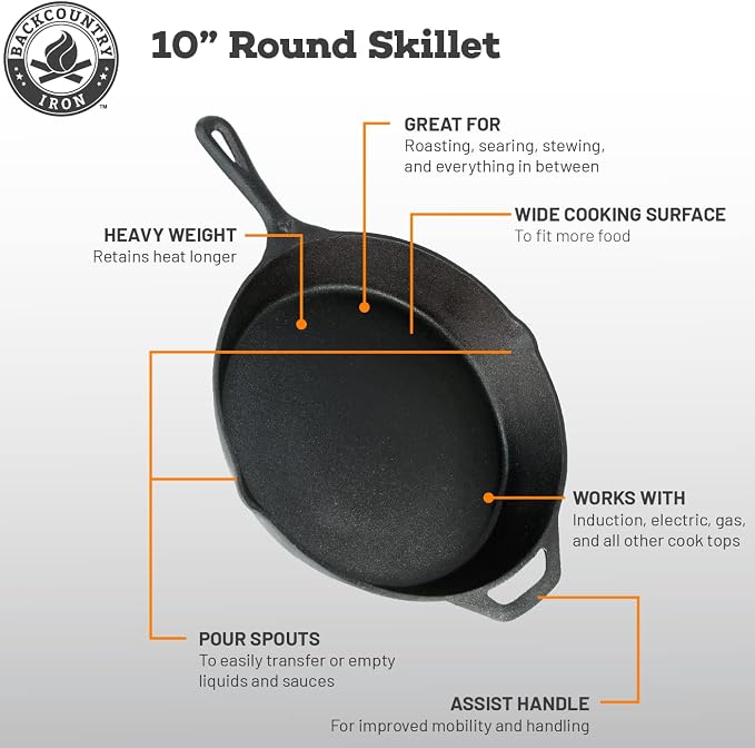 10-1/4 Inch Round Medium Pre-Seasoned Cast Iron Skillet