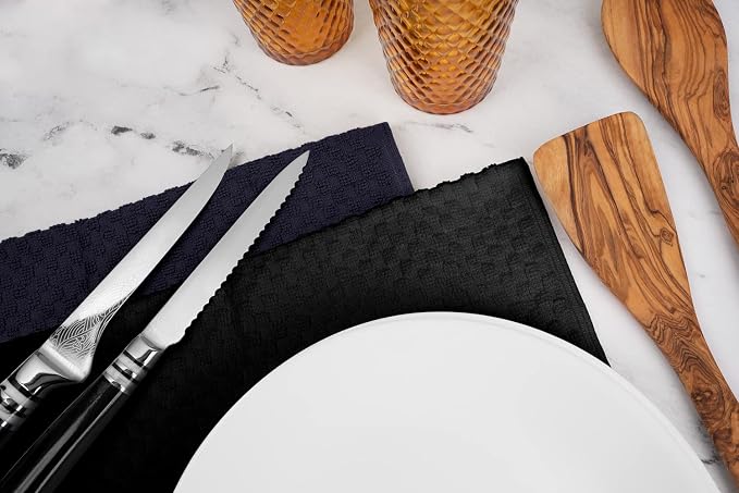 Super Absorbent Kitchen Towels 12 Pack - Premium 100% Cotton Kitchen Towels, 450GSM Thick Machine Washable Navy Dish Towels for Kitchen Drying, Cleaning, Dobby Weave, Unmatched Quality