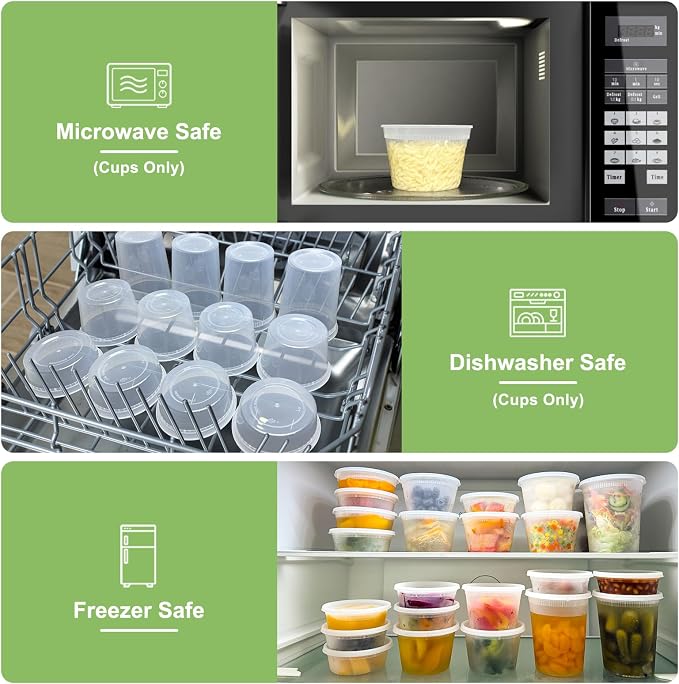 60 Sets (120-Piece) Deli Containers with Lids, 32/16/8 oz X 20 Set Each | Leak-Proof & BPA Free Airtight Takeout Plastic Food Storage Containers for Soup, Freezer/Microwave