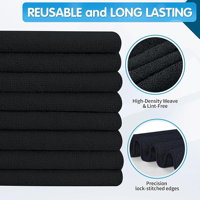 Black Microfiber Cleaning Cloth -Pack of 24, Highly Absorbent Cleaning Rags, 16"X12" All Purpose Cleaning Towels for Housekeeping, Kitchen, Car, Lint Free and Reusable Microfiber Towels