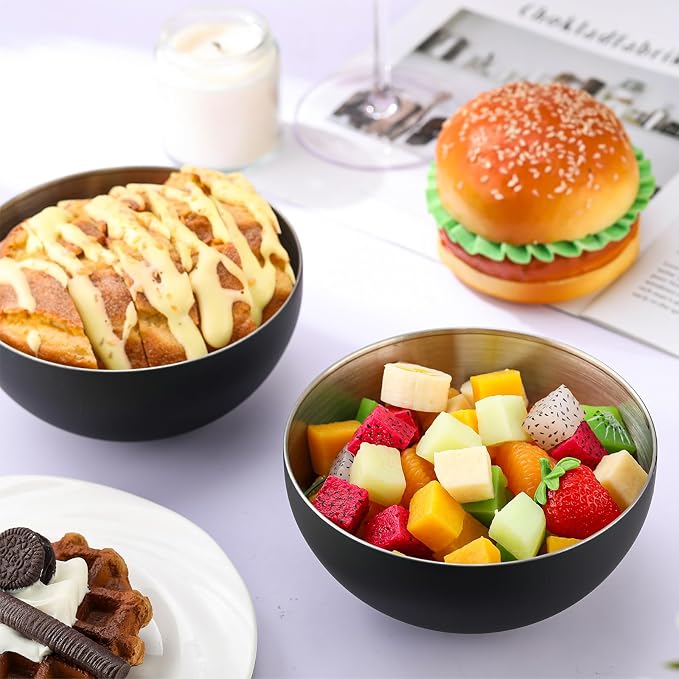 Nuogo 10 Pcs Black Bowls 5.9 Inch Stainless Steel Mixing Bowls Decorative Esthetician Bowl for Facial Metal Serving Bowl for Holiday Birthday Party Wedding Baking Prepping Salad Fruit Soup