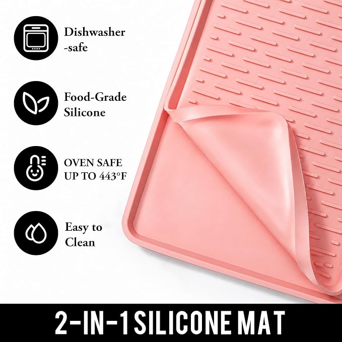 2 In 1 Extra Large 16"x28" Silicone Coffee Bar Mat Accessories for espresso Machine Detachable Dish Drying Rug Heat Resistant Kitchen Cafetera Barista Items Pink Room Decor Funny Cut Girls Gifts