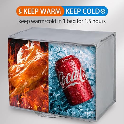 Bodaon 5-Pack Insulated Reusable Grocery Shopping Bags, X-Large Picnic Cooler Bag Cold, Insulated Food/Pizza Delivery Bag, Grey