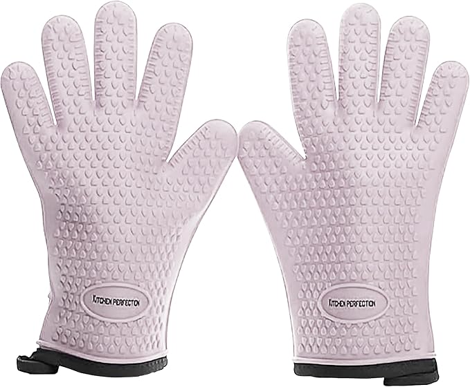 KITCHEN PERFECTION S Silicone Smoker BBQ Gloves - Heat Resistant Oven Mitts | Made For Women, Waterproof, 5-Finger Design For A Better Grip, For Meat Smoking, Grilling, Cooking, Frying Turkey, Grill Gift