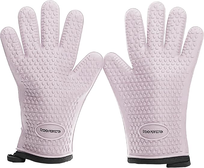 KITCHEN PERFECTION XL Silicone Smoker BBQ Gloves Heat Resistant Oven Mitts | Made For Women, Waterproof, 5-Finger Design For A Better Grip, For Meat Smoking, Grilling, Cooking, Frying Turkey, Grill Gift