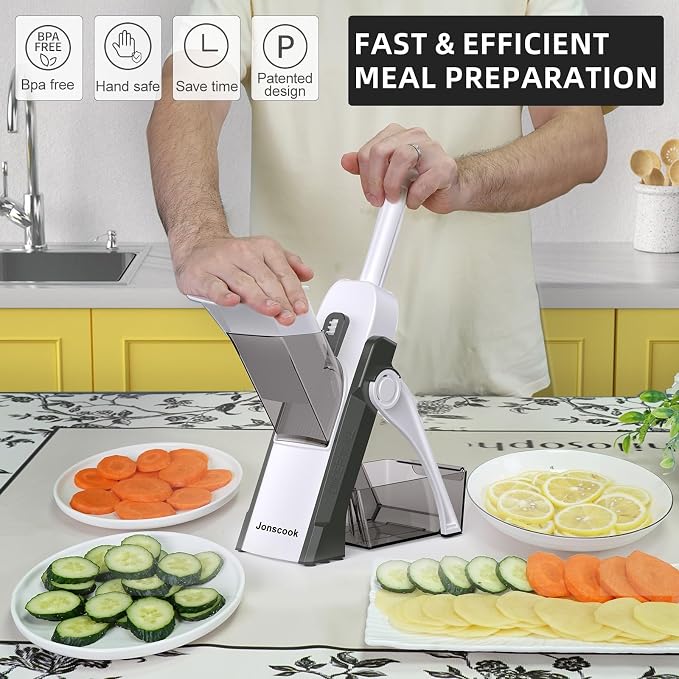 Safe Mandoline Slicer for Kitchen, Professional Vegetable Potato Slicer | 0.1-8 mm Adjustable Thickness, Food Chopper French Fry Cutte, Mandolin, Chopping Artifact Fast Veggie (just Slice, Gray)