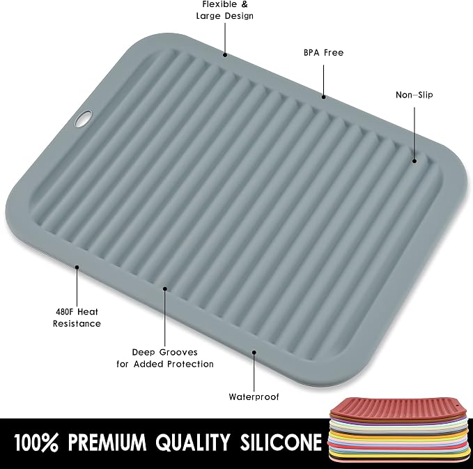 Silicone Trivets for Hot Dishes, Pots and Pans, Hot Pads for Kitchen, Heat Resistant Mat Quartz Countertops, Silicone Mats for Kitchen Counter, Table Pot Holders Trivet mat Set 2 Dark Grey