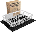 White Dish Drying Rack Over The Sink with Utensil Holder, Mat | Expandable Stainless Steel Dish Drainer for Small Kitchen, Apartment, RV, Counter Space Saving, Perfect Fit, Rustproof