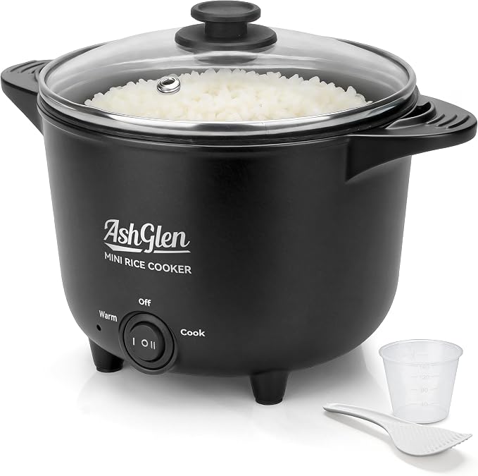 AshGlen Small Rice Cooker 2-Cup uncooked/ 4-Cup Cooked, Mini Hot Pot Electric, Mini Electric Pot, Ceramic Rice Cooker, Small Rice Steamer, Noodle & Oatmeal Cooker, Dual Modes, Single Serve, Graphite
