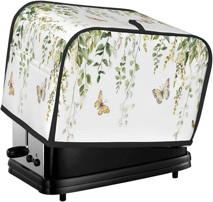 2 Slice Toaster Cover Butterfly Watercolor Botanical Leaf Dust Proof Washable Kitchen Appliance Cover with Pocket, Oxford Fabric Countertop Toaster Protector for Standard Toasters Small Appliances