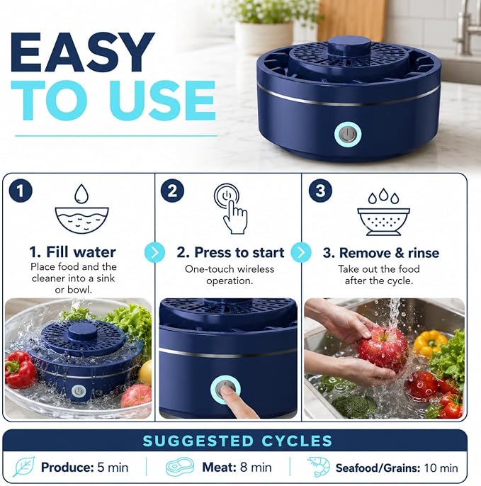 Fruit and Vegetable Washing Machine, Portable Produce Purifier with Hydroxyl Water Ion Technology & Pure Titanium Electrolysis Plate, IPX7 Waterproof Wireless Fruit Cleaner for Meat, Seafood
