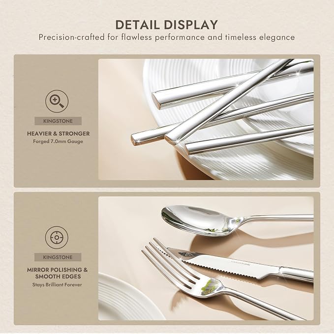 Silverware Set with Steak Knives, 48-Piece Forged Flatware Set Cutlery Set Premium Stainless Steel, Service for 8, for Kitchen, Home, Wedding, Party, Mirror Polished and Dishwasher Safe
