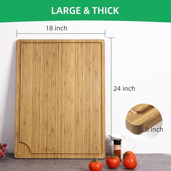 Garvee 24 in x18 in Large Cutting Board for Kitchen, Bamboo Wood Chopping Board with Juice Groove & Handles, Reversible Wooden Butcher Block Charcuteries Cheese Serving Tray
