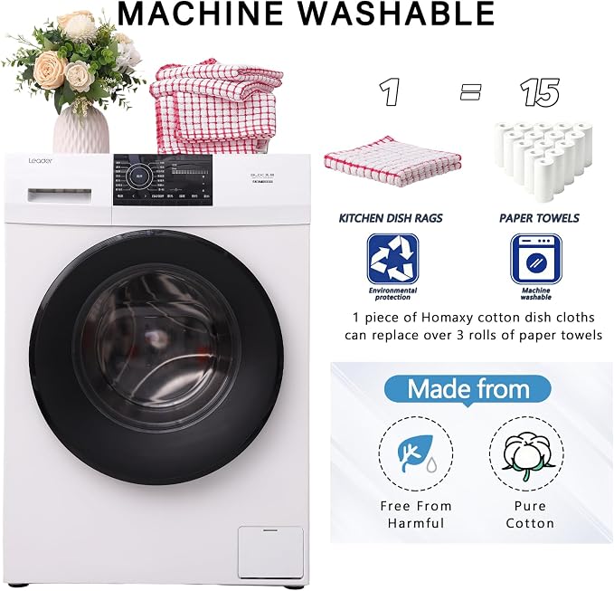 Kitinjoy Cotton 12 Pack Terry Kitchen Dish Cloths, Red | 12 x 12 Inches Super Soft and Absorbent Dish Rags, Quick Drying Dish towels for Washing Dishes