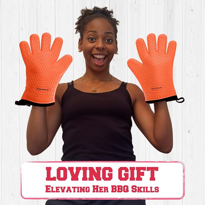 KITCHEN PERFECTION S Silicone Smoker BBQ Gloves - Heat Resistant Oven Mitts | Made For Women, Waterproof, 5-Finger Design For A Better Grip, For Meat Smoking, Grilling, Cooking, Frying Turkey, Grill Gift