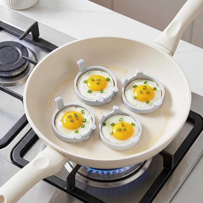 Egg Ring 4 Pack Silicone Rings for Frying Eggs, Non Stick Fried Egg Cooker Ring, Cute Animal Designs Gifts for Family Friends, 4-inch Round Separators Mold for Pancakes Breakfast Sandwich Dog