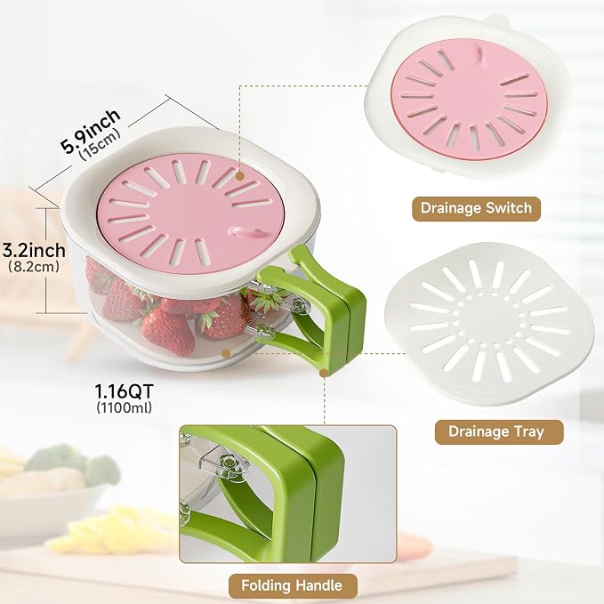 Fruit Vegetable Washing Bowl with Strainer, Multifunctional, Berry Lettuce Keeper for Fridge Refrigerator Organization, Portable Colander for Kitchen, Drainer Container With Lid, 2 Pack (Mix)