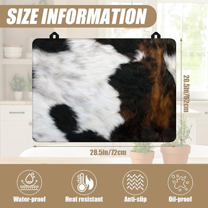 Brown Cowhide Stove Top Covers for Electric Stove, Cow Skin Electric Gas Stove Pad Heat Resistant Range Cooktop Protector for Home Decor Kitchen 28"x20"