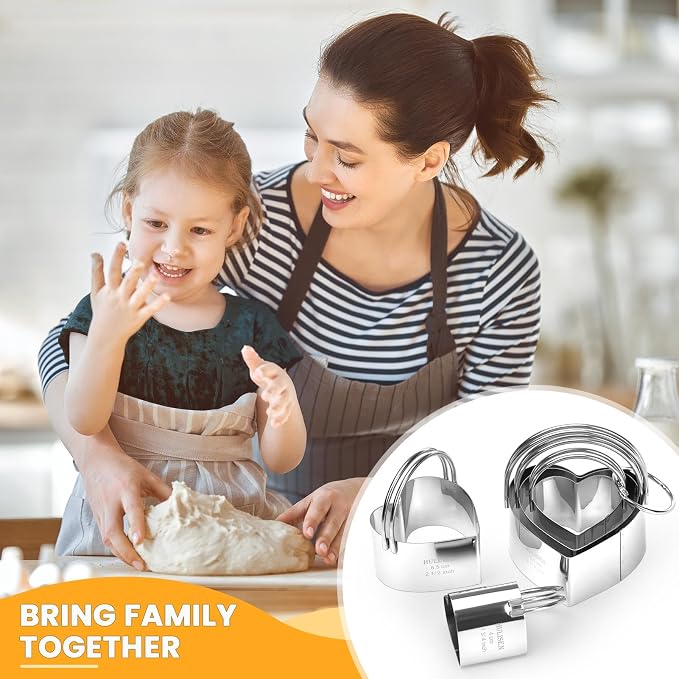 HULISEN Heart Cookie Cutter Set 5-Pc, Biscuit Cutters with Handle | Stainless Steel, Dishwasher Safe, Etched inch/cm Markings, Gift-Ready Packaging, Ergonomic Arched Grip, Heart Shaped