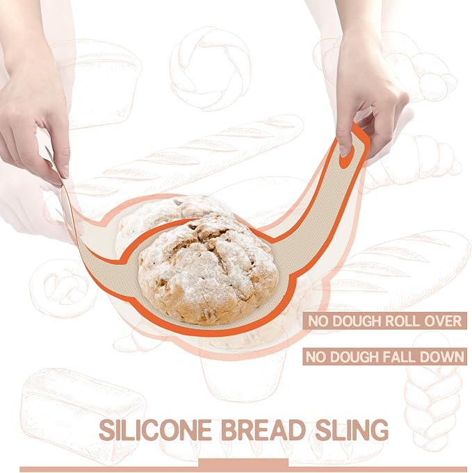 Koolstuffs Sourdough Silicone Bread Sling for Dutch Oven, 2 Pack | Long Handles for Dough Transfer, Nonstick Bread Release, Dishwasher Cleanup, Flexible Reusable Design, Oval and Round, Orange