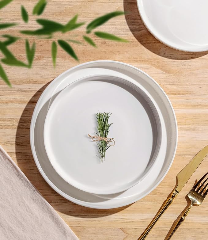 Ceramic Dinnerware Set for 4, 12-Piece Plates and Bowls Set | Lightweight Porcelain Dish Set, Scratch Resistant, Oven & Microwave & Dishwasher Safe, Bright White