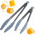 Starpack Get a Grip Silicone Kitchen Tongs (2-Pack, 9" + 12") - LFGB Non Toxic, 600°F Heat Resistant, BPA-Free - Heavy-Duty Stainless Steel, Locking - Dishwasher Safe for Nonstick Cookware Light Blue