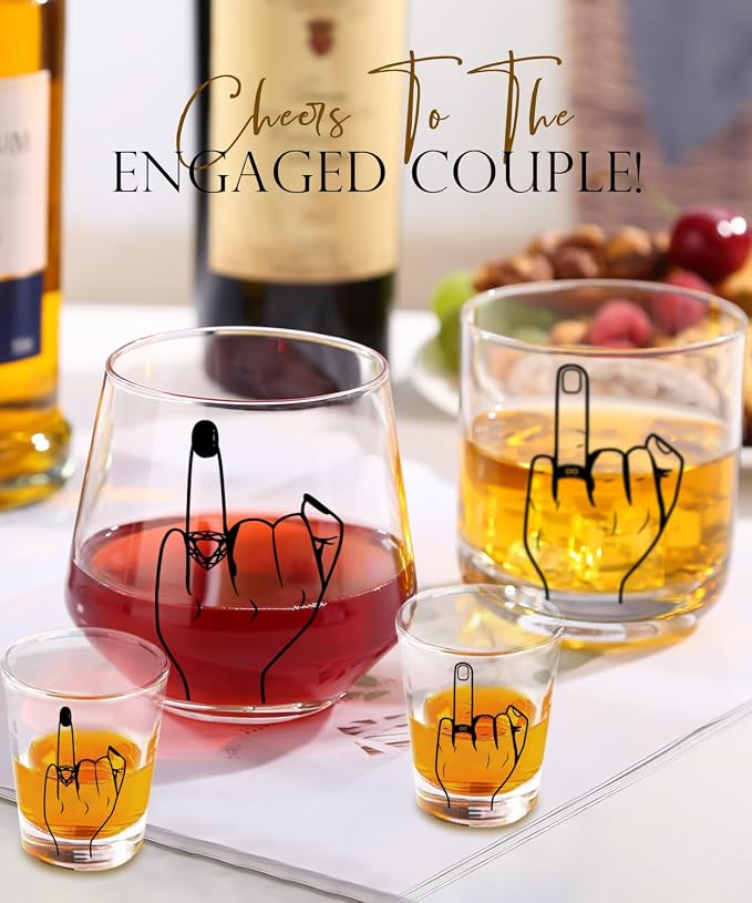 Wedding Gift for Couples - Unique Engagement Gifts for Couples,Unique Bridal Shower Gifts,Bride and Groom Shot Glasses,Wine&Whiskey Glass for Mr and Mrs,Newlywed,His and Hers Gift