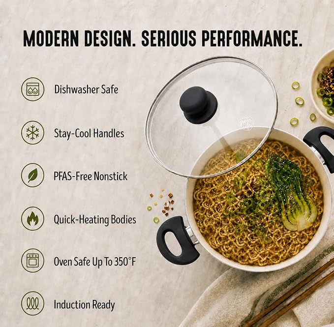 GreenLife 5QT Ceramic Nonstick Stockpot with Lid, Graphite Black | PFAS-Free Nonstick Coating, Casserole Pot, Soup Pot, Pasta Pot, Induction Ready, All Stovetop Compatible, Dishwasher Safe