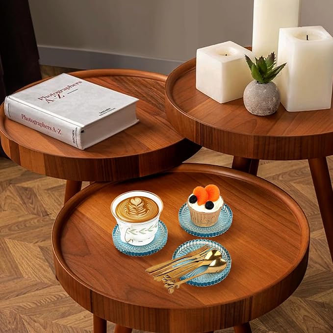 Modern Clear Coaster Set of 5- Glass Coasters for Drinks, Clear Blue | Crystal Coasters Round Cup Mat Coffee Table Decor for Office, Kitchen, Bar, Dining Room, Living Room, Patio