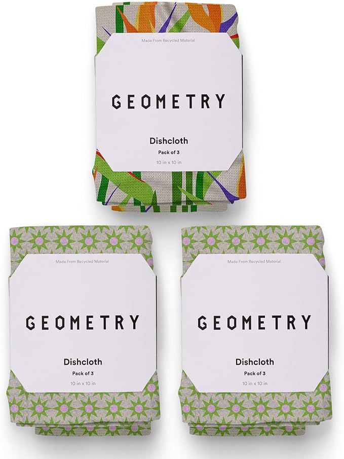 GEOMETRY Kitchen Dish Cloths - Spring & Summer Collection - Premium Dishcloths with Geoweave - Absorbent & Fast Drying Kitchen Towels - Paradise, 10" x 10" - 3-Pieces